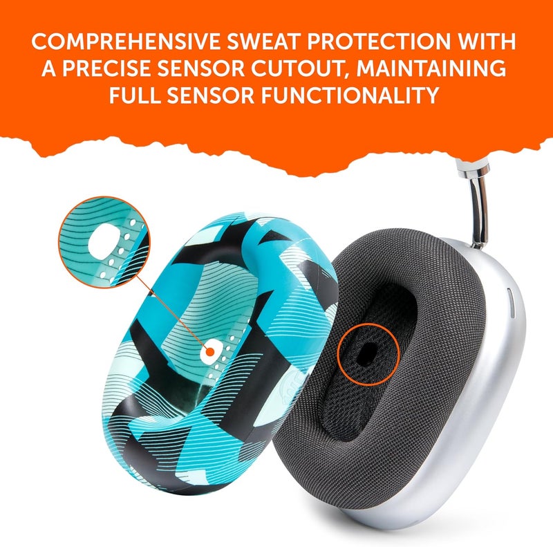 WC SweatZ Max - Patented Protective Earpad Covers for Airpods Max Made by Wicked Cushions | Sweatproof & Easily Washable | Full Earpad Sweat Protection | Cyan Prism - Image 4